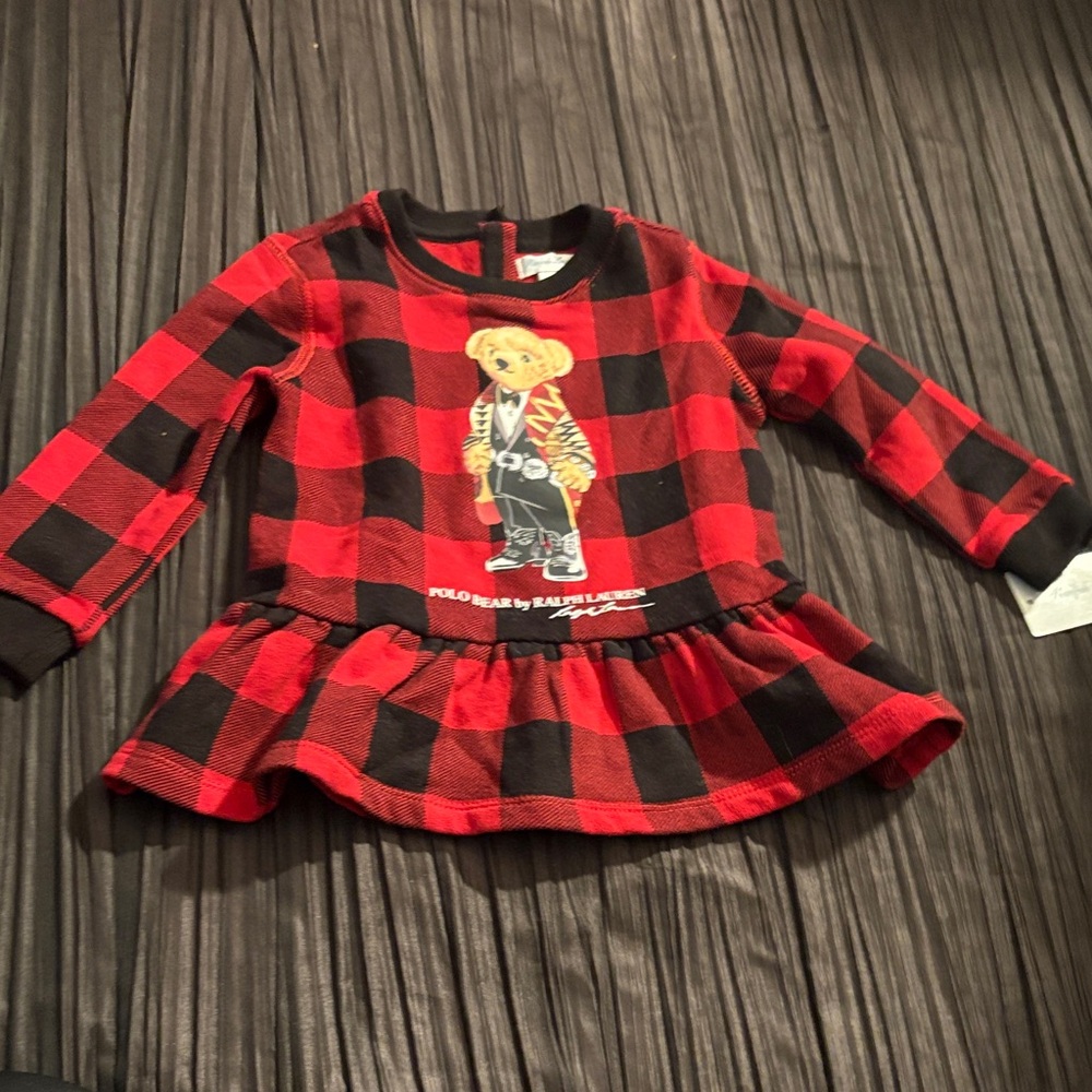 Ralph Lauren Red and Black Plaid Dress with Bear Motif